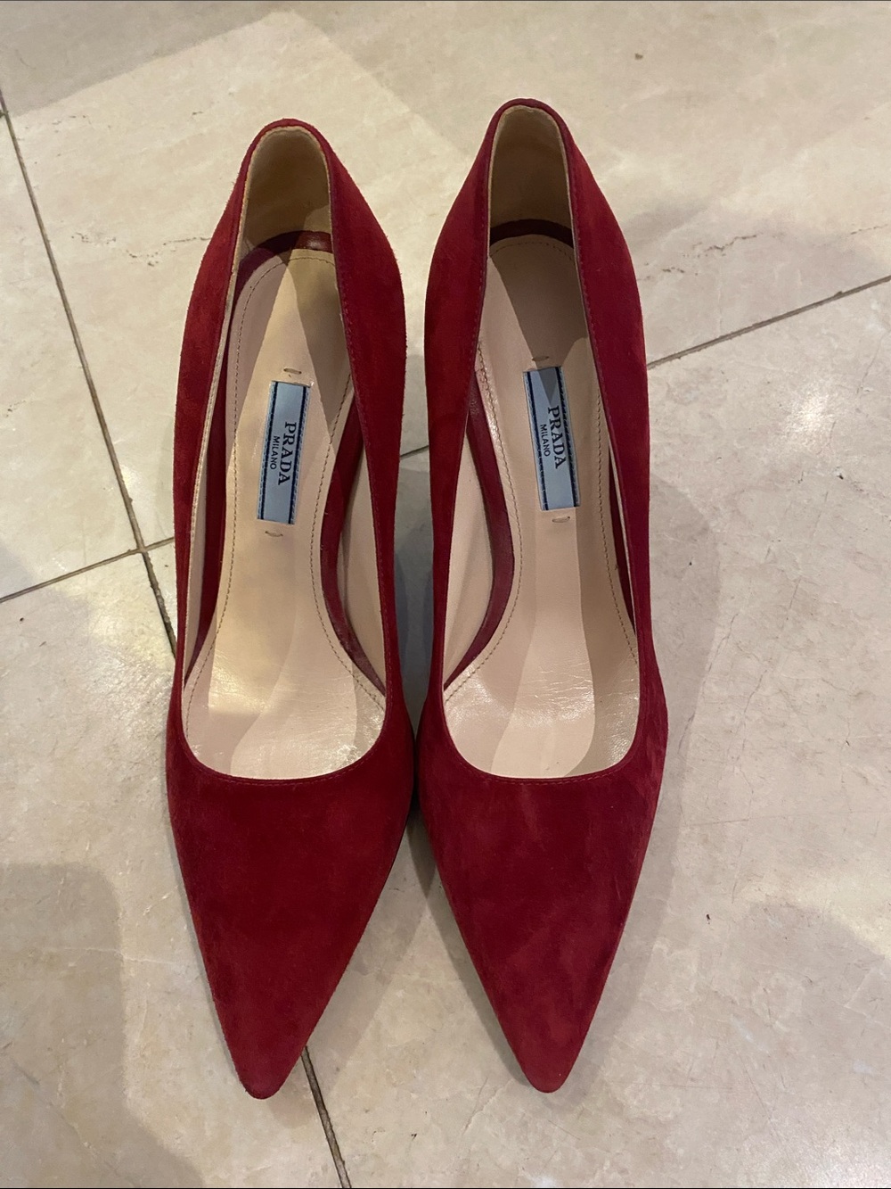 Prada Burgundy Suede Pointed-Toe Pumps